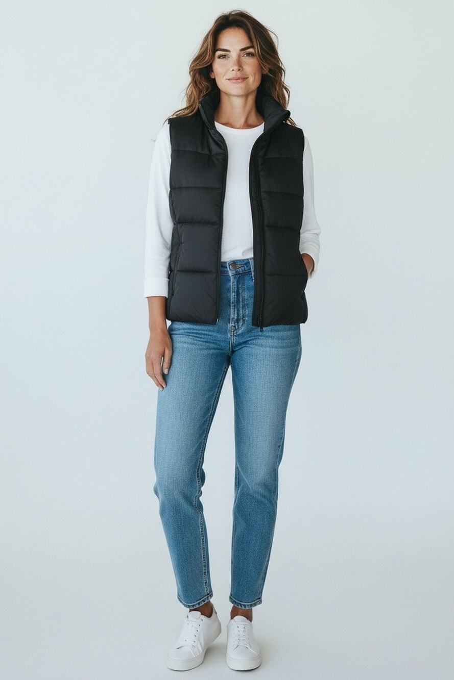 B2 NWoT EILEEN FISHER Black Nylon Reversible 80/20 Down/Feather Puffer Vest Sz S